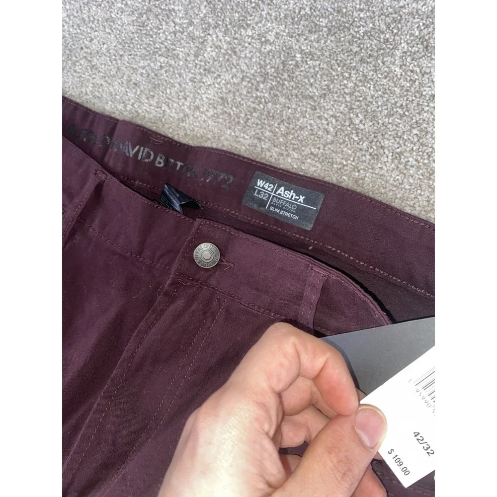 Buffalo David Bitton Jeans Ash‎ X Slim Stretch Cotton 42x32 Maroon NWT MSRP $109